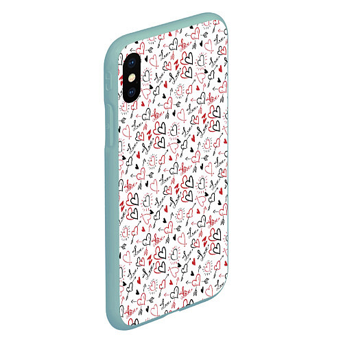 Чехол iPhone XS Max матовый Valentines Pattern / 3D-Мятный – фото 2