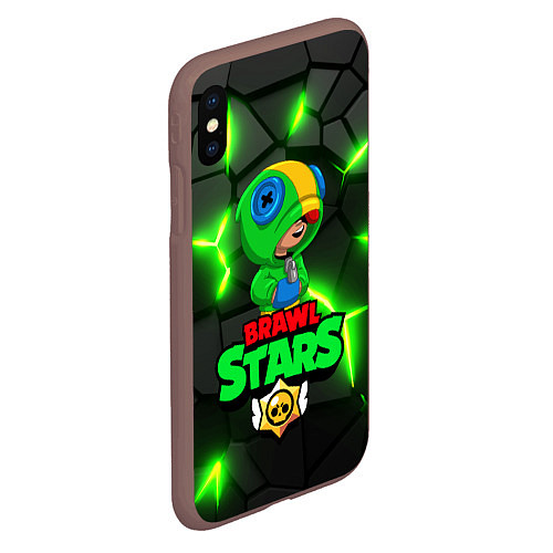 Чехол iPhone XS Max матовый ЛЕОН - БРАВО СТАРС Brawl Stars / 3D-Коричневый – фото 2