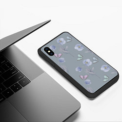 Чехол iPhone XS Max матовый Бабочки и цветы голубого мака, цвет: 3D-черный — фото 2