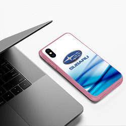 Чехол iPhone XS Max матовый Subaru Спорт текстура, цвет: 3D-малиновый — фото 2