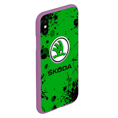 Чехол iPhone XS Max матовый Skoda - Брызги красок / 3D-Фиолетовый – фото 2