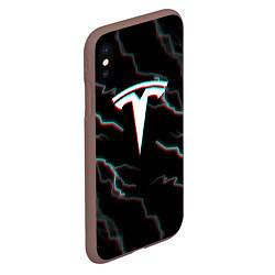 Чехол iPhone XS Max матовый Tesla Glitch молнии, цвет: 3D-коричневый — фото 2