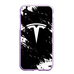 Чехол iPhone XS Max матовый Tesla logo texture, цвет: 3D-сиреневый