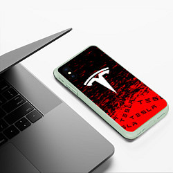 Чехол iPhone XS Max матовый Tesla sport red, цвет: 3D-салатовый — фото 2