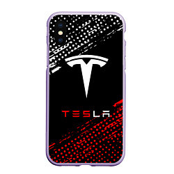 Чехол iPhone XS Max матовый Tesla - Logo Pattern, цвет: 3D-светло-сиреневый