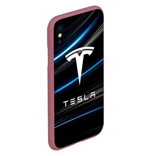 Чехол iPhone XS Max матовый Tesla - Неоновые полосы / 3D-Малиновый – фото 2