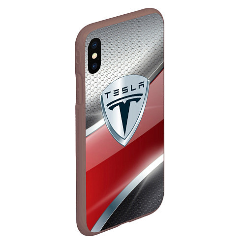 Чехол iPhone XS Max матовый Tesla - Logo Style / 3D-Коричневый – фото 2