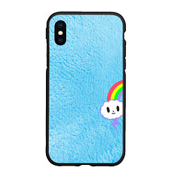 Чехол iPhone XS Max матовый Облачко на голубом мехе с радугой парная