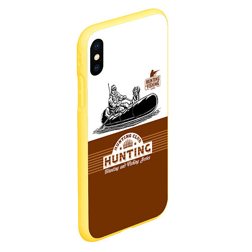 Чехол iPhone XS Max матовый Охотник на уток в лодке с собакой / 3D-Желтый – фото 2