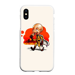 Чехол iPhone XS Max матовый One Punch Man Сайтама, цвет: 3D-белый