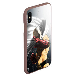Чехол iPhone XS Max матовый One Punch Man - Сайтама, цвет: 3D-коричневый — фото 2