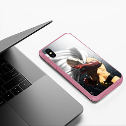 Чехол iPhone XS Max матовый One Punch Man - Сайтама, цвет: 3D-малиновый — фото 2