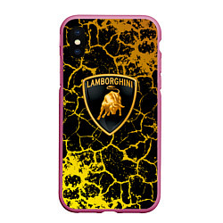 Чехол iPhone XS Max матовый Lamborghini золотые трещины, цвет: 3D-малиновый