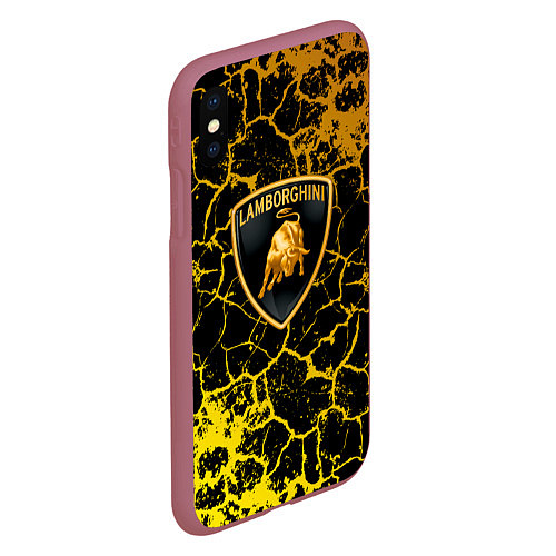 Чехол iPhone XS Max матовый Lamborghini золотые трещины / 3D-Малиновый – фото 2