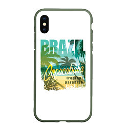 Чехол iPhone XS Max матовый Тропический Рай Бразилии, цвет: 3D-темно-зеленый