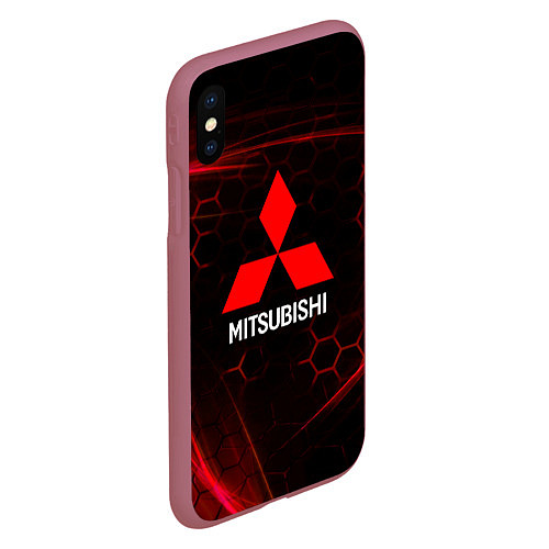 Чехол iPhone XS Max матовый Mitsubishi красные соты / 3D-Малиновый – фото 2