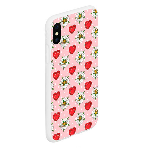 Чехол iPhone XS Max матовый Сердечки и цветочки паттерн / 3D-Белый – фото 2
