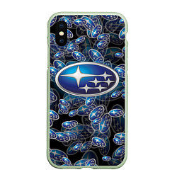 Чехол iPhone XS Max матовый SUBARU BIG LOGO PATTERN, цвет: 3D-салатовый