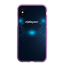 Чехол iPhone XS Max матовый Cyberpunk Неоновая микросхема, цвет: 3D-фиолетовый