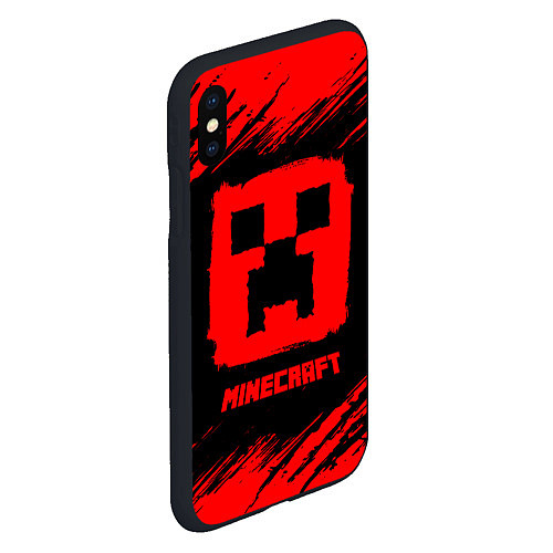 Чехол iPhone XS Max матовый MINECRAFT - Красный Крипер / 3D-Черный – фото 2