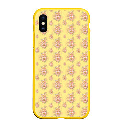 Чехол iPhone XS Max матовый Розовые пионы на желтом фоне, цвет: 3D-желтый
