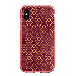 Чехол iPhone XS Max матовый Gold & Red pattern