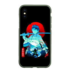 Чехол iPhone XS Max матовый Танджиро Комадо Силуэт Клинок рассекающий демонов