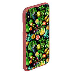 Чехол iPhone XS Max матовый Сочные фрукты - персик, груша, слива, ананас, цвет: 3D-красный — фото 2