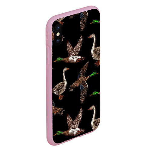 Чехол iPhone XS Max матовый Утки паттерн / 3D-Розовый – фото 2