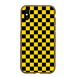 Чехол iPhone XS Max матовый Такси Шахматные Клетки, цвет: 3D-коричневый