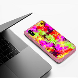 Чехол iPhone XS Max матовый Пиксельный камуфляж Диско, цвет: 3D-малиновый — фото 2