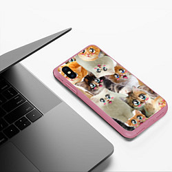 Чехол iPhone XS Max матовый Много кошек с большими анимэ глазами, цвет: 3D-малиновый — фото 2