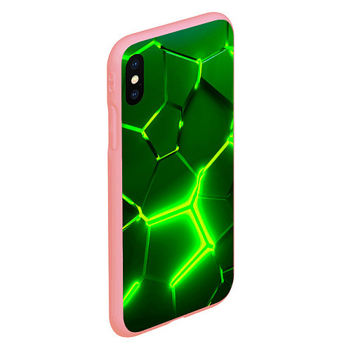 Чехол iPhone XS Max матовый 3D ПЛИТЫ НЕОН NEON GREEN HEXAGON РАЗЛОМ / 3D-Баблгам – фото 2