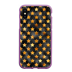 Чехол iPhone XS Max матовый Золотые звезды на черном, цвет: 3D-фиолетовый