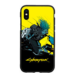 Чехол iPhone XS Max матовый Vi Ви на мотоцикле cyberpunk 2077, цвет: 3D-черный