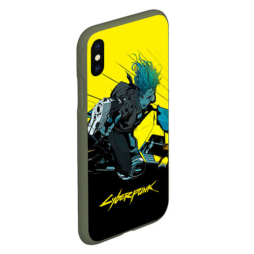 Чехол iPhone XS Max матовый Vi Ви на мотоцикле cyberpunk 2077 / 3D-Темно-зеленый – фото 2