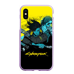 Чехол iPhone XS Max матовый Ви и Джонни Cyberpunk 2077 Vi johnny, цвет: 3D-сиреневый