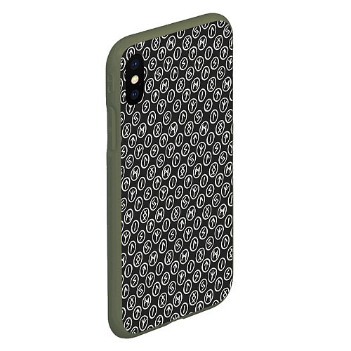 Чехол iPhone XS Max матовый Рунический алфавит паттерн / 3D-Темно-зеленый – фото 2