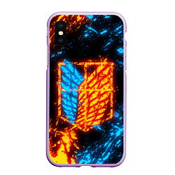 Чехол iPhone XS Max матовый АТАКА ТИТАНОВ БИТВА ОГНЕЙ ATTACK ON TITAN FIRE, цвет: 3D-сиреневый