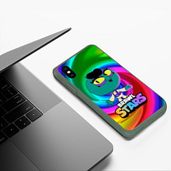 Чехол iPhone XS Max матовый Ева Eve радужный фон Brawlstars, цвет: 3D-темно-зеленый — фото 2