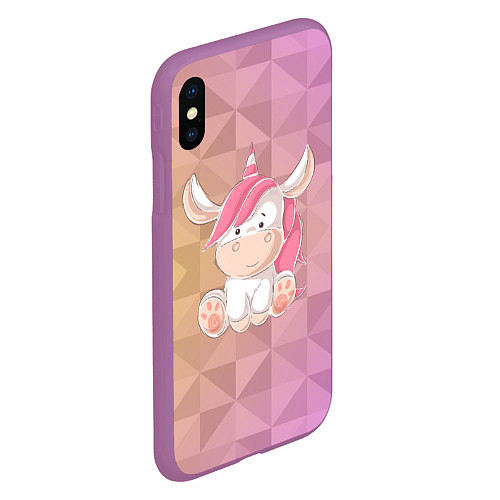 Чехол iPhone XS Max матовый Единорог с розовыми волосами / 3D-Фиолетовый – фото 2