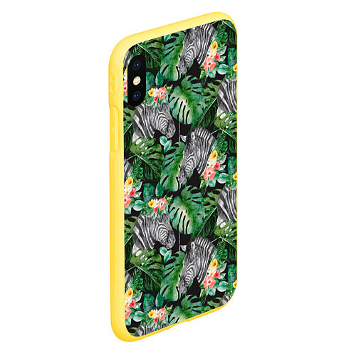 Чехол iPhone XS Max матовый Зебра и листья / 3D-Желтый – фото 2