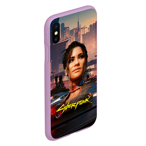 Чехол iPhone XS Max матовый Panam Панам Cyberpunk 2077 портрет / 3D-Сиреневый – фото 2