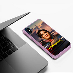 Чехол iPhone XS Max матовый Panam Панам Cyberpunk 2077 портрет, цвет: 3D-сиреневый — фото 2