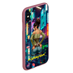 Чехол iPhone XS Max матовый Панам вид сзади Cyberpunk2077, цвет: 3D-малиновый — фото 2