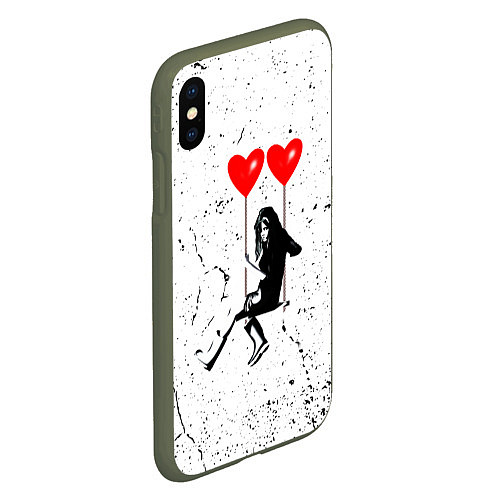 Чехол iPhone XS Max матовый BANKSY БЭНКСИ девочка на качелях с сердцами / 3D-Темно-зеленый – фото 2