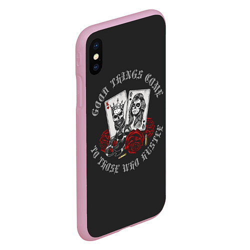 Чехол iPhone XS Max матовый Карты, Розы, Кастет gangsters / 3D-Розовый – фото 2
