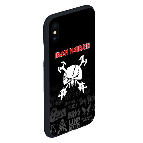 Чехол iPhone XS Max матовый Iron Maiden логотипы рок групп / 3D-Черный – фото 2