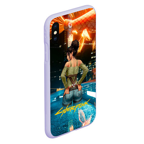 Чехол iPhone XS Max матовый Panam сзади Cyberpunk2077 / 3D-Светло-сиреневый – фото 2