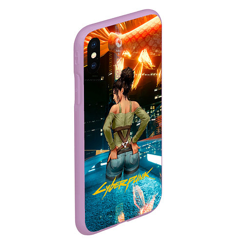 Чехол iPhone XS Max матовый Panam сзади Cyberpunk2077 / 3D-Сиреневый – фото 2